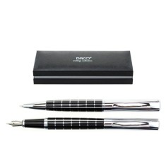 Set de Pix si Stilou DACO cu Penita Iridium Tip F, Pix cu Mina Tip Parker 1 mm, Culoare Corp Negru cu Argintiu, Stilou cu Pix, Stilou DACO, Pix DACO, foto