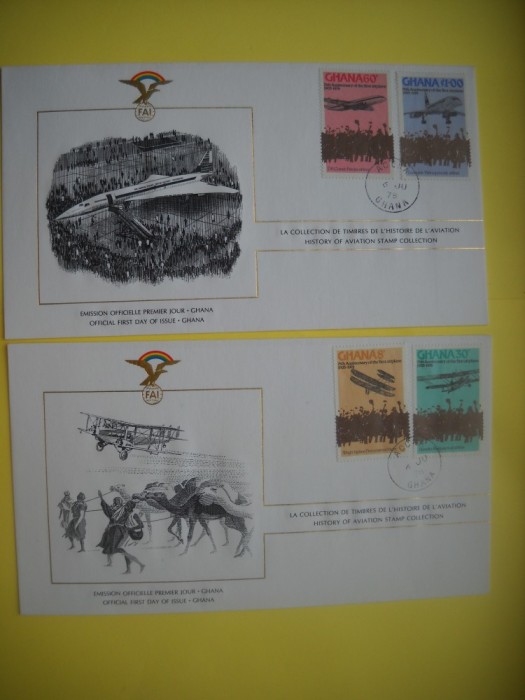 HOPCT PLIC FDC S NR 1013 SET 2 FDC GHANA -AFRICA -ISTORIA AVIATIEI -FAI -FEDERATIA AERONAUTICA INTERNATIONALA 1978-AVION / AVIATIE