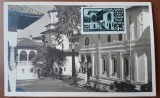 Carte postala, Manastirea Horezu-Valcea, curtea manastirii, cu timbru din emisiunea de 8 timbre dantelate cu vederi emblematice ale Romaniei