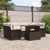 vidaXL Set de canapele pentru grădină cu pernă 7 pcs Maro Rattan poli
