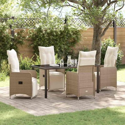vidaXL Set de masă pentru grădină cu pernă 5 pcs Bej Rattan poli 3379684 foto