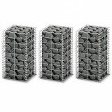 VidaXL Set gabioane, 3 buc., s&acirc;rmă galvanizată, 25 x 25 x 50 cm