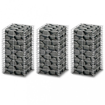 vidaXL Set gabioane, 3 buc., s&amp;acirc;rmă galvanizată, 25 x 25 x 50 cm foto
