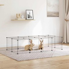 vidaXL Cușcă animale de companie cu ușă 20 panouri negru 35x35 cm oțel 3114055