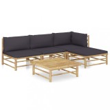 VidaXL Set mobilier de grădină cu perne gri &icirc;nchis, 5 piese, bambus 3058192