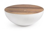 Cumpara ieftin Masuta cafea metal alb cu blat lemn natur Lancaster &Oslash; 90 cm x 38 h