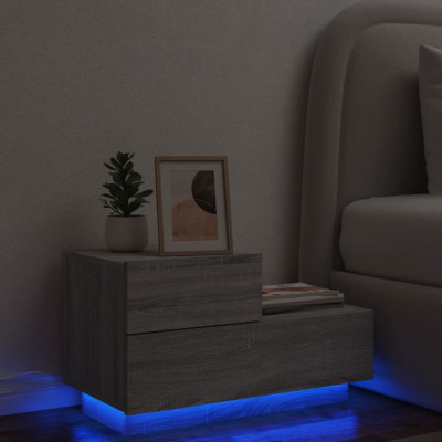 vidaXL Noptieră cu lumini LED, gri sonoma, 70x36x40,5 cm foto