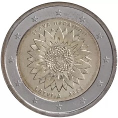 Letonia 2 Euro 2023 - Floarea soarelui pentru Ucraina, KM-225 UNC !!!