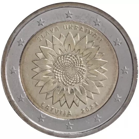 Letonia 2 Euro 2023 - Floarea soarelui pentru Ucraina, KM-225 UNC !!!