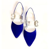 Balerini decupati din piele intoarsa cu bareta Adele Electric Blue