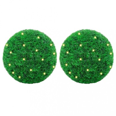 vidaXL Mingi artificiale din lemn de cimiș cu lumini LED 2 buc Verde foto