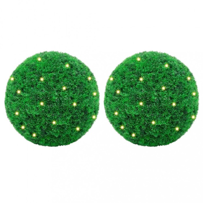vidaXL Mingi artificiale din lemn de cimiș cu lumini LED 2 buc Verde