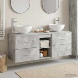 Cumpara ieftin Set dulap baie 3 buc. Gri Beton 129 x 35 x 80 cm Lemn prelucrat