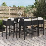 Set mobilier bar de gradina cu perne, 9 piese, negru, poliratan GartenMobel Dekor, vidaXL