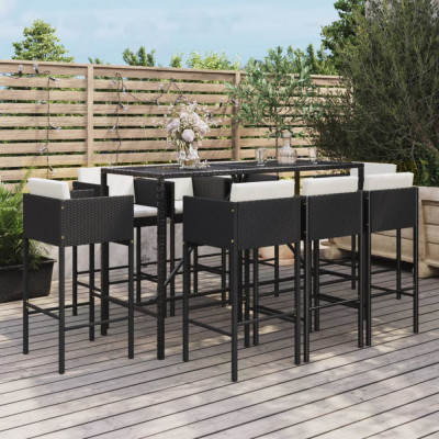 Set mobilier bar de gradina cu perne, 9 piese, negru, poliratan GartenMobel Dekor foto