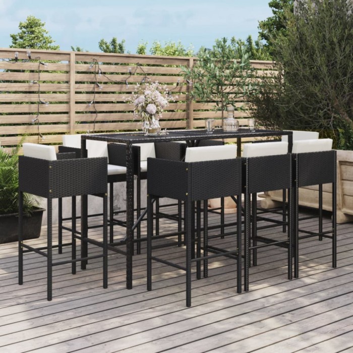 Gossi set mobilier bar de gradina cu perne, 9 piese, negru, poliratan