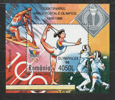 Ro-156-ROMANIA 1996-Lp 1417-CENTENARUL J.O.ATLANTA-colita NDT-M foto