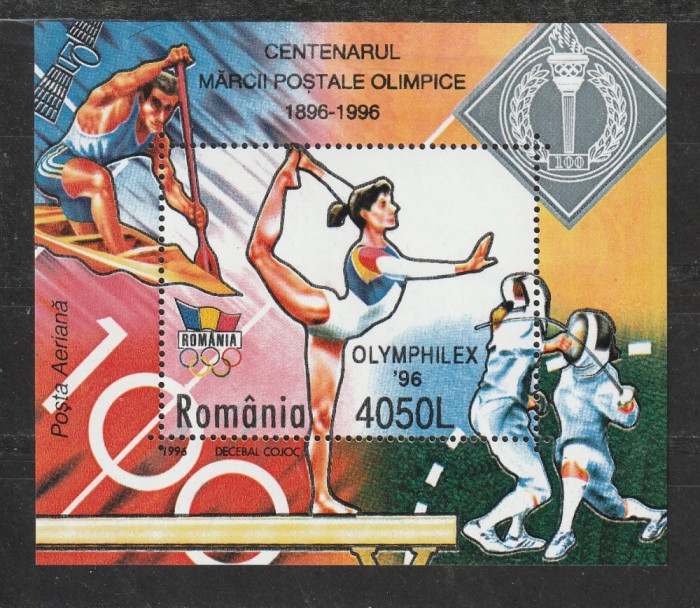 Ro-156-ROMANIA 1996-Lp 1417-CENTENARUL J.O.ATLANTA-colita NDT-M