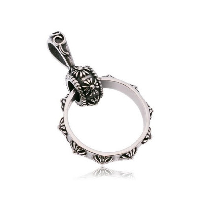 Pandantiv din oțel 316L, inel mare decorat cu cruci model Floare de crin, patină foto