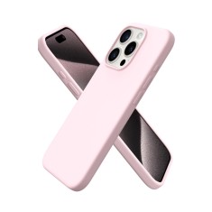 Husa silicon antisoc cu microfibra pentru Iphone 15 Pro Max Roz