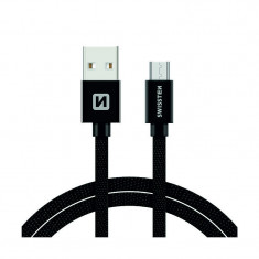 Cablu Date si Incarcare USB la MicroUSB Swissten Textile, 2 m, Negru