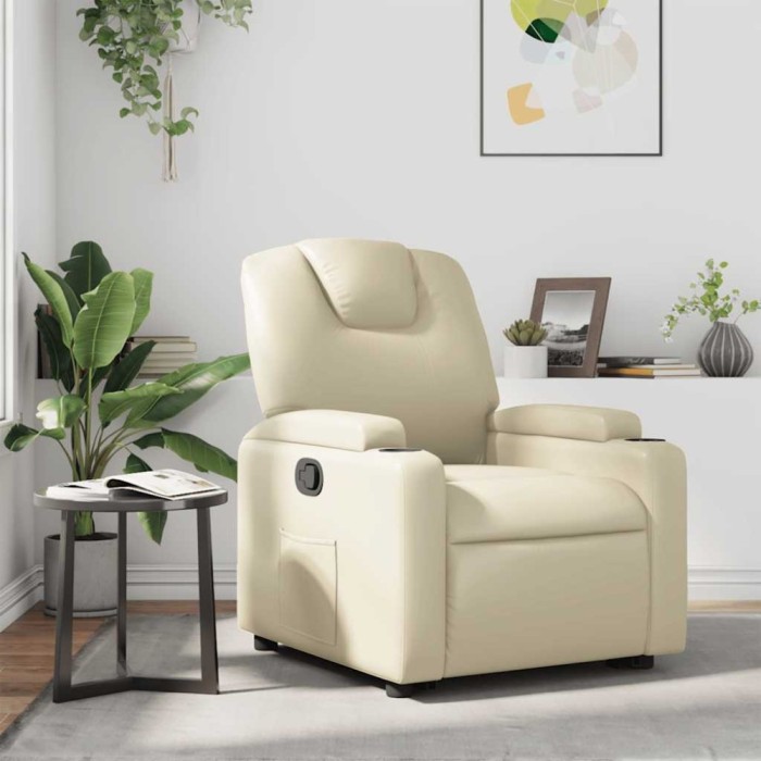 vidaXL Fotoliu rabatabil, crem, piele ecologică 372390