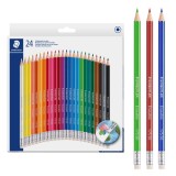 Set Creioane Colorate Staedtler, Multicolor, Cu Radieră, 24 Bucăți
