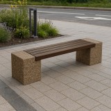 Banca stradală din beton cu piatră naturală si sezut din lemn de brad 200cm