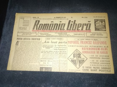 ZIARUL ROMANIA LIBERA 22 OCTOMBRIE 1945 foto