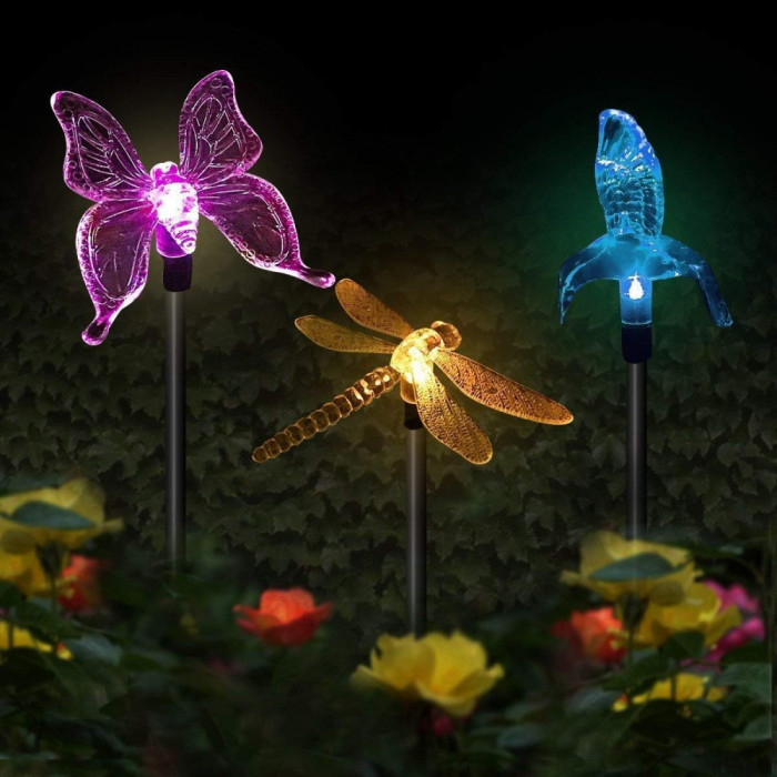 Lumini solare de grădină Bterfly &icirc;n aer liber, 3 pachete de lumini solare de gră