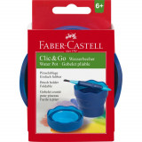 Recipient Apa Faber-Castell Click-Go, 9.7x3.8x13.2 cm, Albastru, Faber-Castell Recipiente Apa Click-Go, Faber Castell Recipiente Apa, Recipiente si Cu