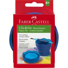 Recipient Apa Faber-Castell Click-Go, 9.7x3.8x13.2 cm, Albastru, Faber-Castell Recipiente Apa Click-Go, Faber Castell Recipiente Apa, Recipiente si Cu foto