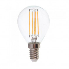 Bec cu filament LED, 4 W, 400 lm, 2700 K, soclu E14, lumina alb cald, forma P45