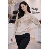 Bluza dama bej cu aplicatii flori din paiete