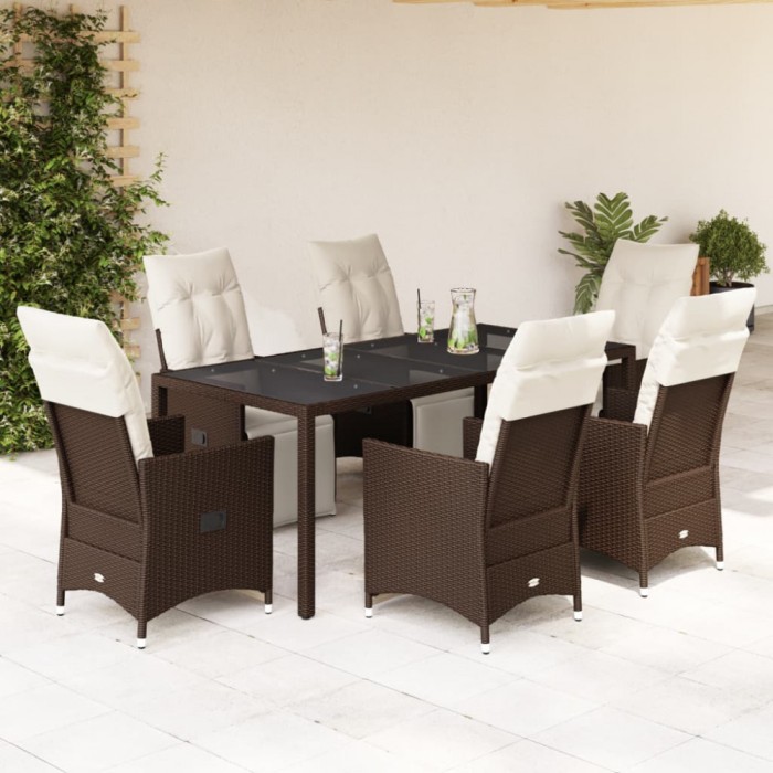 Gossi set bistro de gradina cu perne, 7 piese, maro, poliratan