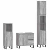Cumpara ieftin Set mobilier de baie, 3 piese, gri sonoma, lemn prelucrat