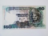 Rară! Malaezia 50 Ringgit 1995 Seria 7 imprimeria Francois-Charles Oberthur Fiduciaire,cel mai mic pret