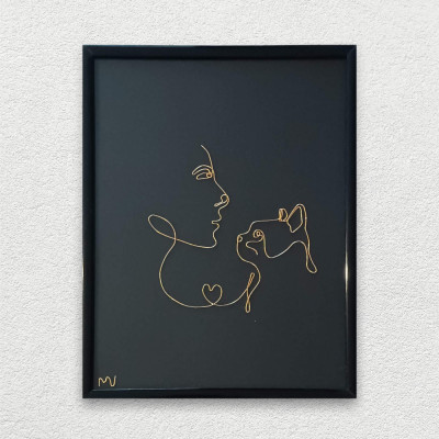 Love cat, tablou din fir continuu de sarma placata cu aur, 19&amp;times;25 cm foto