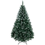 HOMCOM Brad de Crăciun cu 700 Ramuri Ignifuge, Efect &Icirc;nzăpezit Realist și Bază din Oțel, 100x100x180 cm, Verde | Aosom Romania