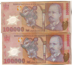 SV * Romania BNR LOT 2 x 100000 LEI 2001 / 2002 - 2003 VF foto