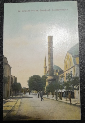 Carte postala, La colonne brulee, Stamboul, Constantinopole, color foto