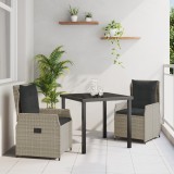 Set de Masă pentru Grădină vidaXL 3 Piese Ratan Gri Deschis, Masă pentru Grădină vidaXL Neagră 80x80x73 cm din Sticlă Temperată