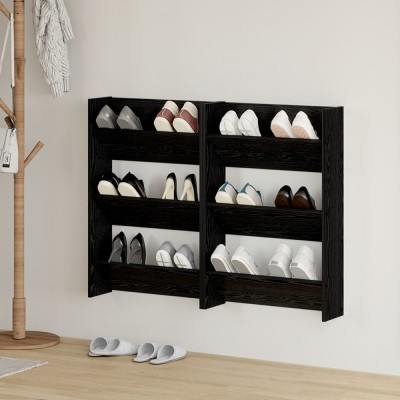 vidaXL Dulapuri pentru pantofi de perete cu raft 2 pcs Stejar negru foto