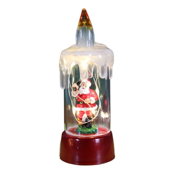 Decoratiune de Craciun tip Lumanare, Flippy, Lumanare de Cristal fara Fulgi de Zapada, Model Mos Craciun, Iluminare LED, 13 x 5 x 5 cm, Baza Rosie, Tr