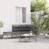 Cumpara ieftin Set mobilier de grădină cu perne, 3 piese, gri, poliratan