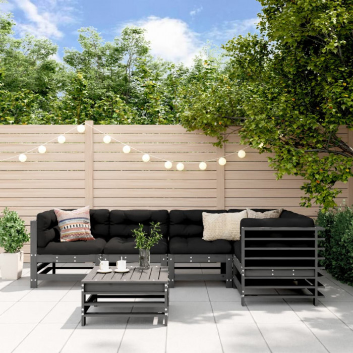 Gossi set mobilier relaxare gradina&amp;perne 6 piese gri lemn masiv pin