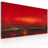 Cumpara ieftin Tablou pictat manual - Red sunset over the sea 120x60 cm