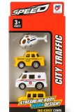Set vehicule metalice CITY TRAFFIC , elicopter + taxi + ambulanta + autobuz scolar (Die-Cast)