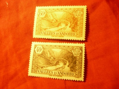 2 Timbre Andorra - 1937 - Peisaje - Vallees d&amp;#039;Andorre , val.40 si 60 C foto