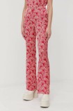 Morgan pantaloni femei, culoarea rosu, evazati, medium waist